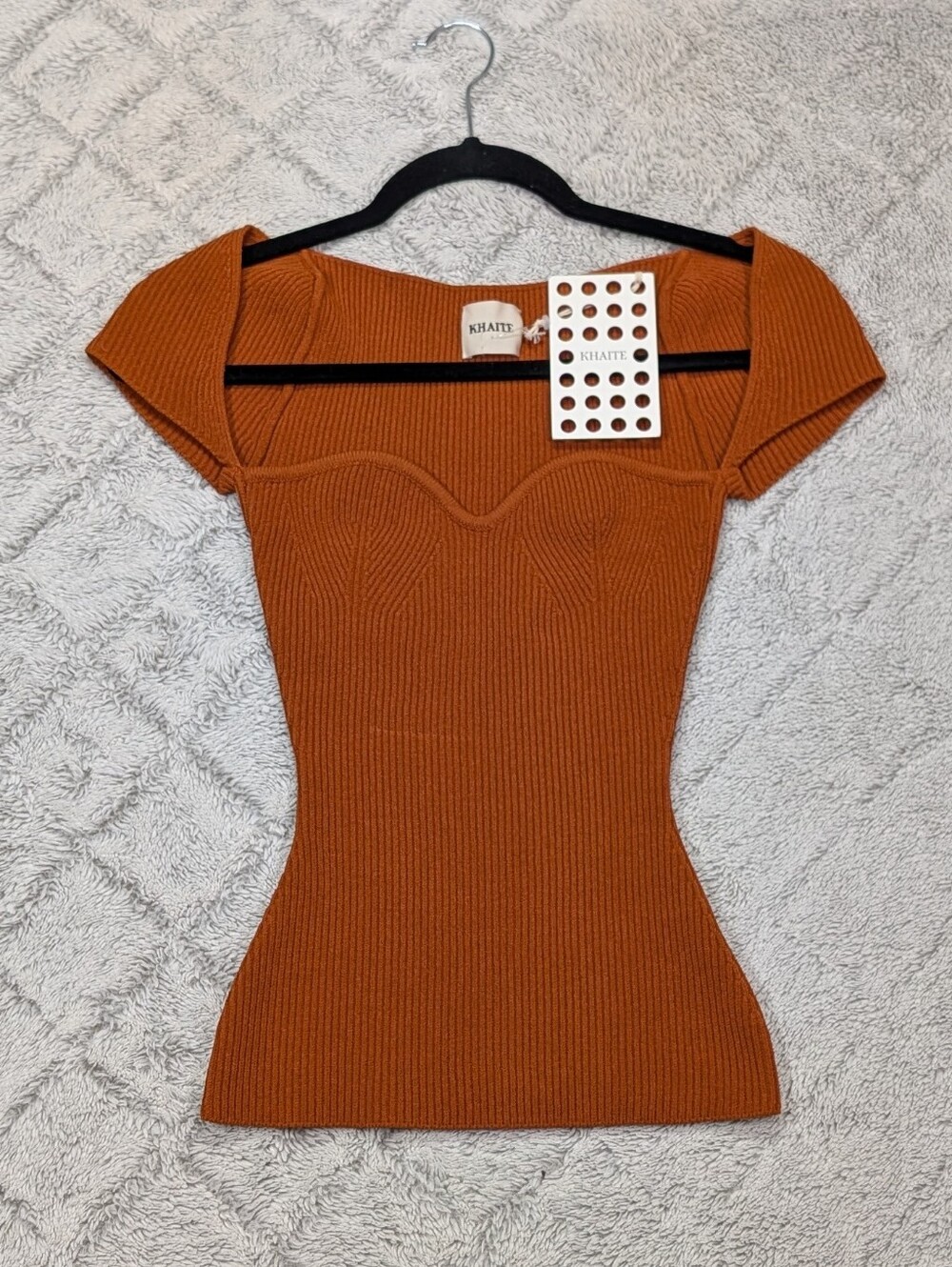 Khaite Ista Top Womens XS Orange Terracotta Ribbed Knit Bustier Stretch NEW